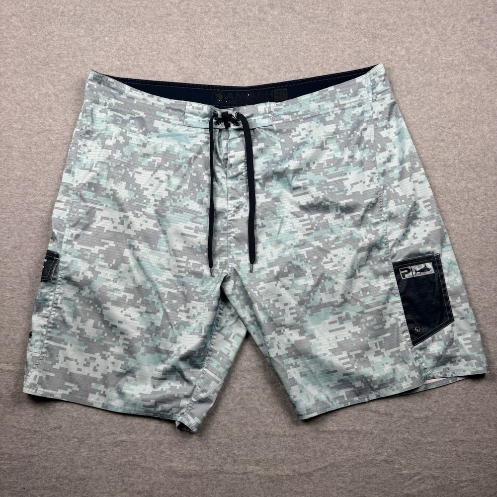 Pelagic Ambush Board Shorts Mens 42 Blue Digital Camo Ripstop Fishing Quick Dry